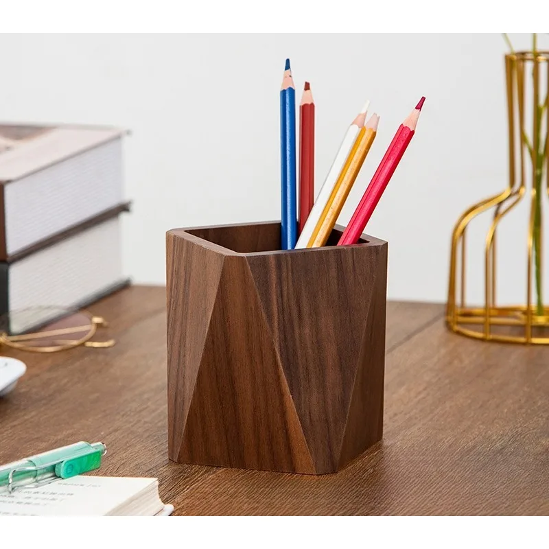 

1pcs Creative Solid Wood Pen Holder Storage Box - Office Desk Decor & Multi-Functional Makeup Brush Tea Set Organizer
