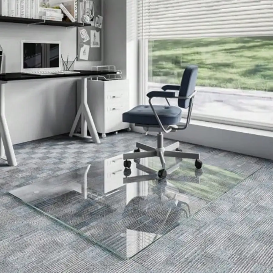 

Glass Chair Mat for Carpet Tempered Glass 40"x60" Office Chair Mat Glass Chair Mat with Rounded and Polished Edges 4 Non‑Slip