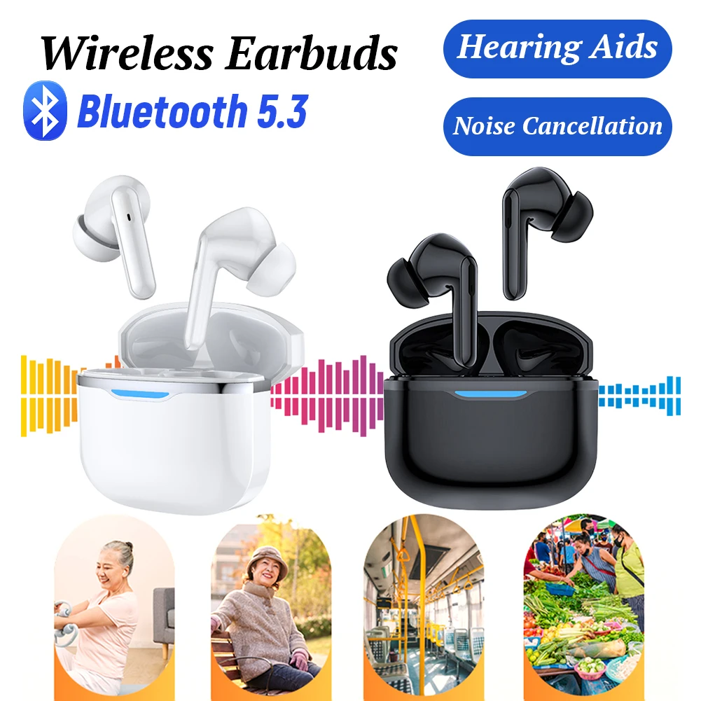 HIFI Headphones Noise Cancellation Bluetooth-Compatible 5.3 in Ear Earphones Hearing Aid Feature Sports Earbuds for Seniors