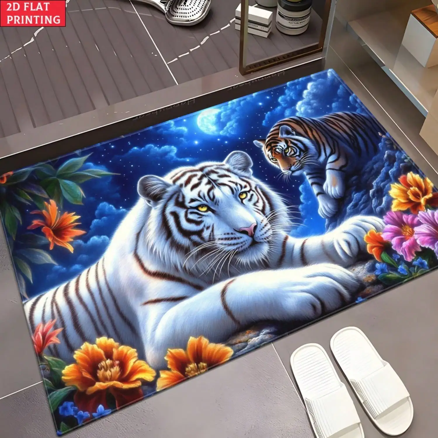 2D Flat, 2D Flat, Velvet 2D Flat Wolf Snow Art Door Mat, Outdoor Mat, Outdoor Rug, Bathroom Floor Mat, Microfiber Absorbent Machine Washable Polyester Rug For