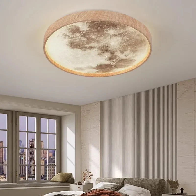 Nordic LED Ceiling Lamp Wooden Grain Moon Mask For Aisle Balcony Bedroom Dining Room Ceiling Lights Home Indoor Decor Lighting