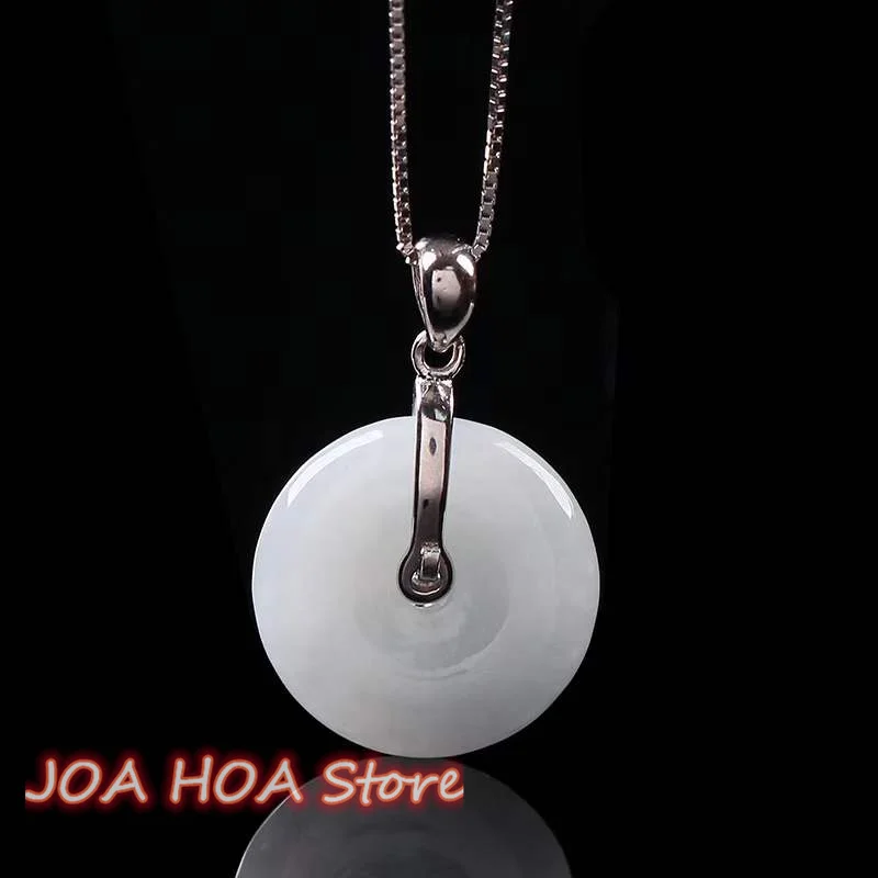 S925 Sterling Silver Inlaid Natural A Gread Jadeite Zircon Diamond Pendant Lucky Buckle Noble Jade Necklace Chain Fine Jewelry