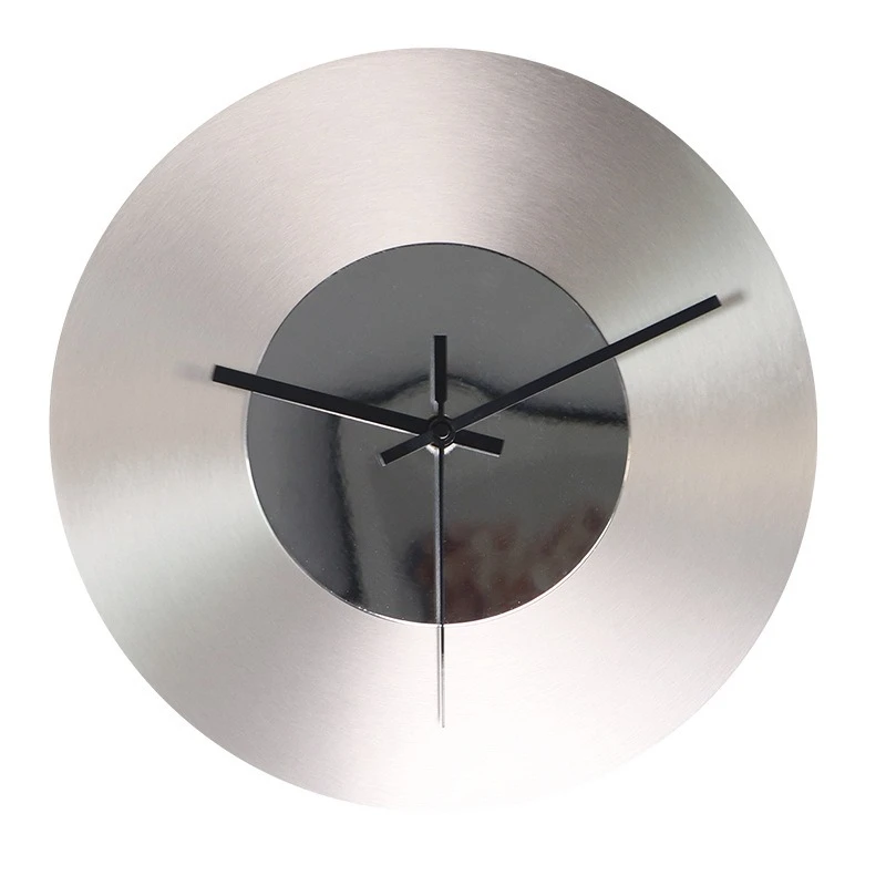 

Creative metal wall clock silver CD clock mirror round living room industrial style personalized Nordic silent decoration