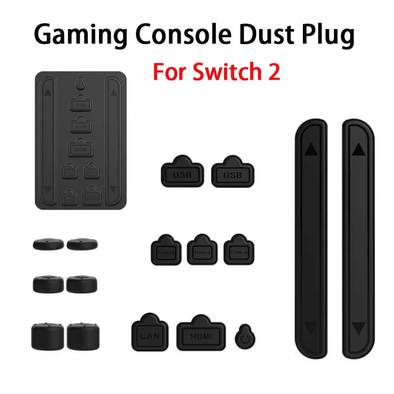 For Switch 2 Console Dustproof Kit + Joystick Cap,16-In-1 Dust Plug Silicone Thumbstick Grip Cap for Switch 2 Game Console