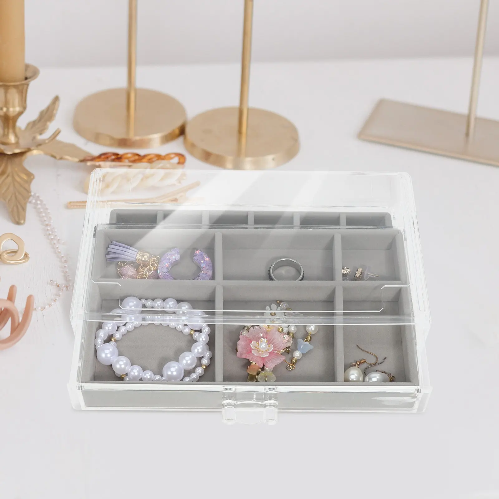 Multifunctional Jewelry Box Organizer Earring Holder Ring Organizer Necklace Display Case Portable Travel Friendly Clear Acrylic