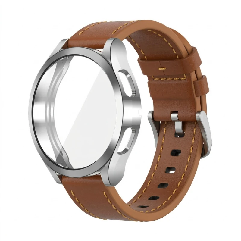 Band+Case for Samsung Galaxy Watch 7 6 5 4 40mm 44mm Leather Strap Bracelet PC Protector Cover Bumper Tempered Glass Screen Film