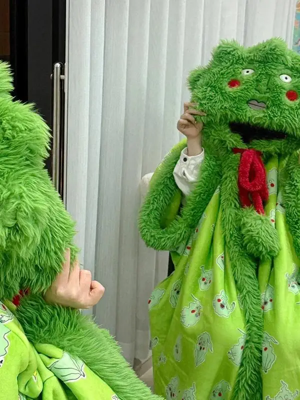 Зимняя утепленная теплая домашняя одежда в стиле аниме, нечеткая пижама с капюшоном, халат с ямочками, рождественский подарок