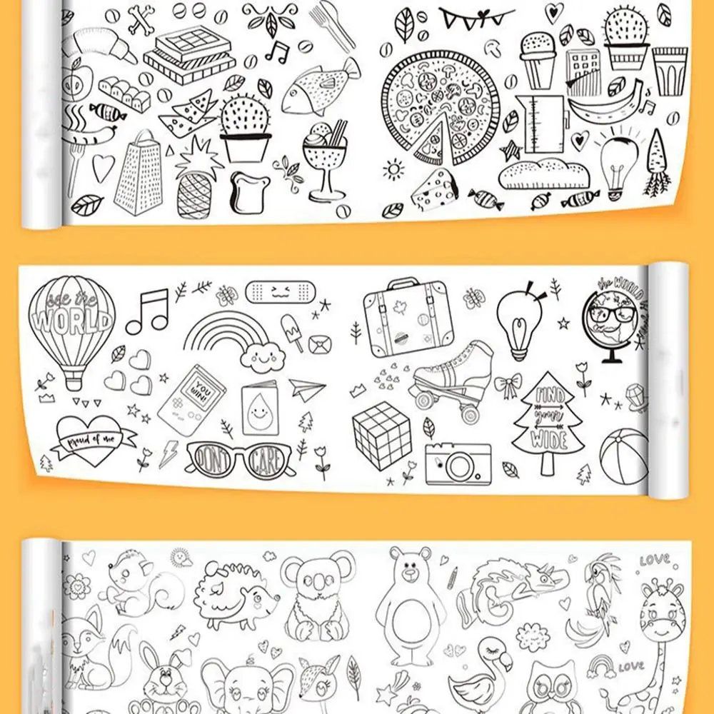 Jouets cadeau Art autocollant mural couleur remplissage papier défilement enfants dessin défilement enfants dessin rouleau blanc coloriage Pages