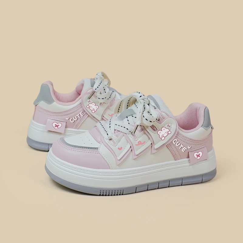 Amy and Michael Kawaii Casual Chunky Sneakers for Girls Students Lovely Pink Platform Skateboard Shoes Female Women Low Top Shoe