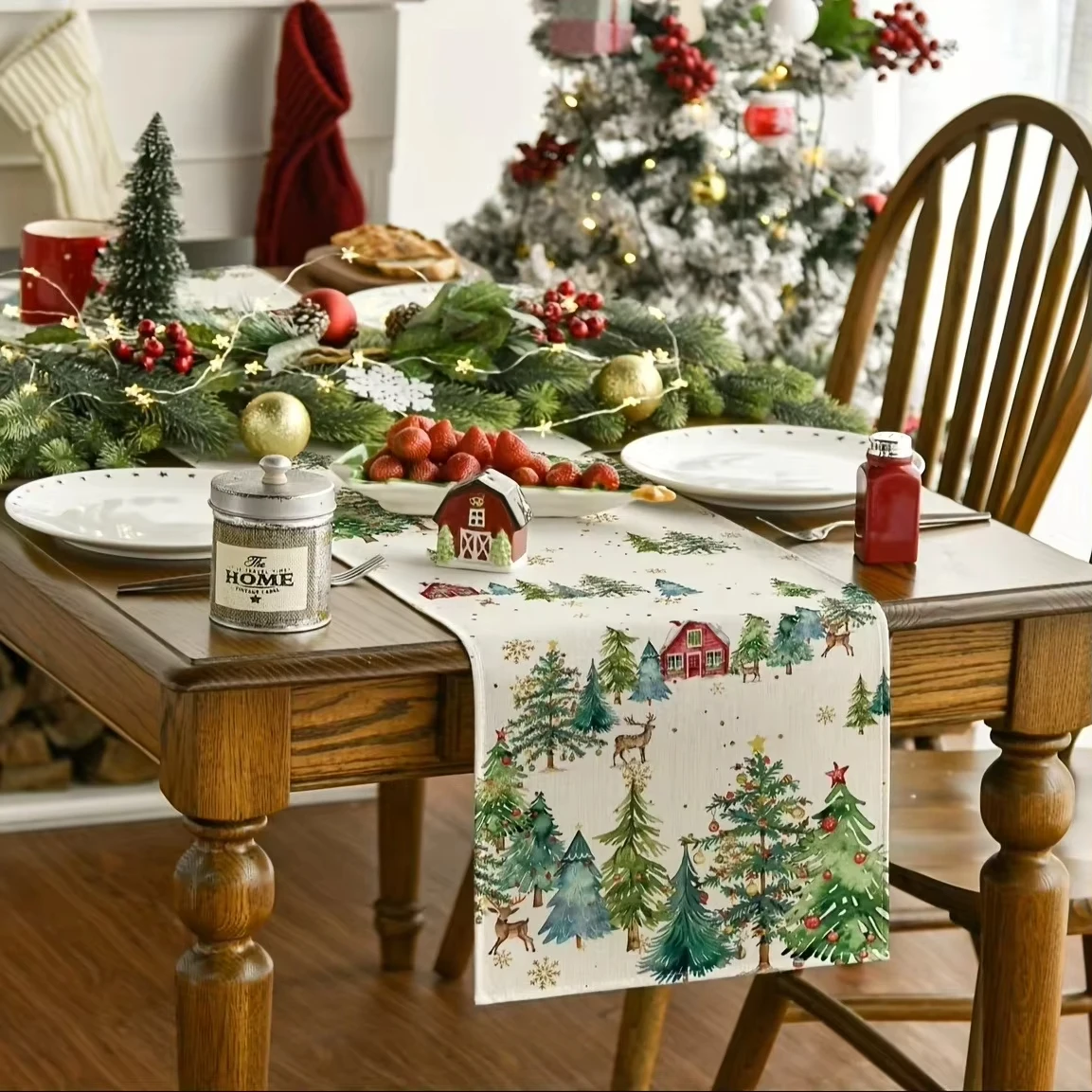 Festive Evergreen Table Runner High Quality Fabric Essential Home Decor Versatile Design