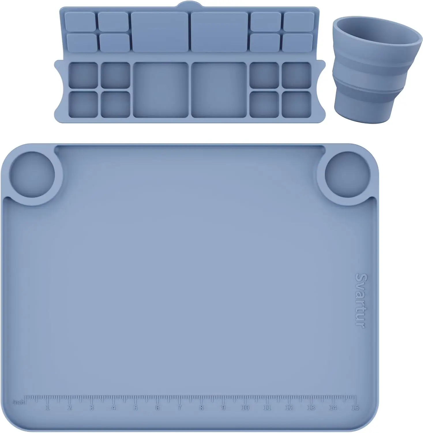 Silicone Painting Mat with Removable Cup and Palette, 17x13 Inch Thick Art Mat for Resin DIY, Gray view 6