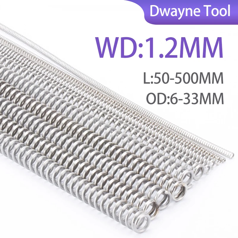 1.2mm WD 6-33mm OD 304 SS Compression Springs 50-500mm Length - Rust Proof Automotive Repair Springs for Harsh Environments