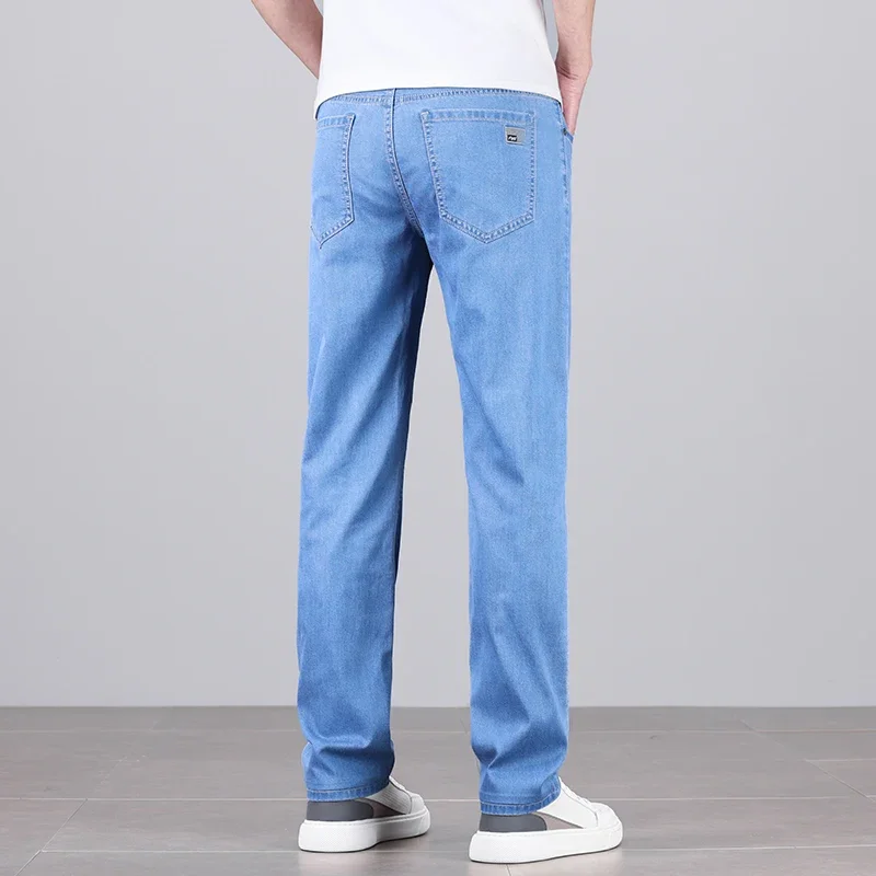 4 ألوان جديدة ليوسيل الجينز ملابس للرجال رقيقة تمتد مستقيم الأعمال عادية الدينيم السراويل فضفاضة سراويل قطنية للذكور