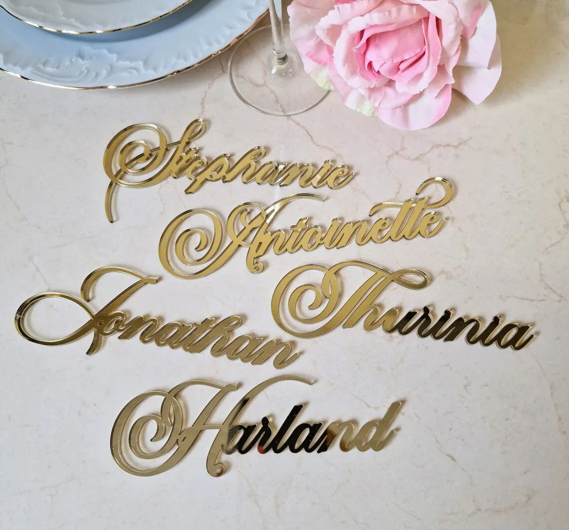 Luxury Wedding Place Cards TAGS Laser cut names Acrylic Wedding Place Card Wedding Decor Table Place Setting CUSTOM Event tags