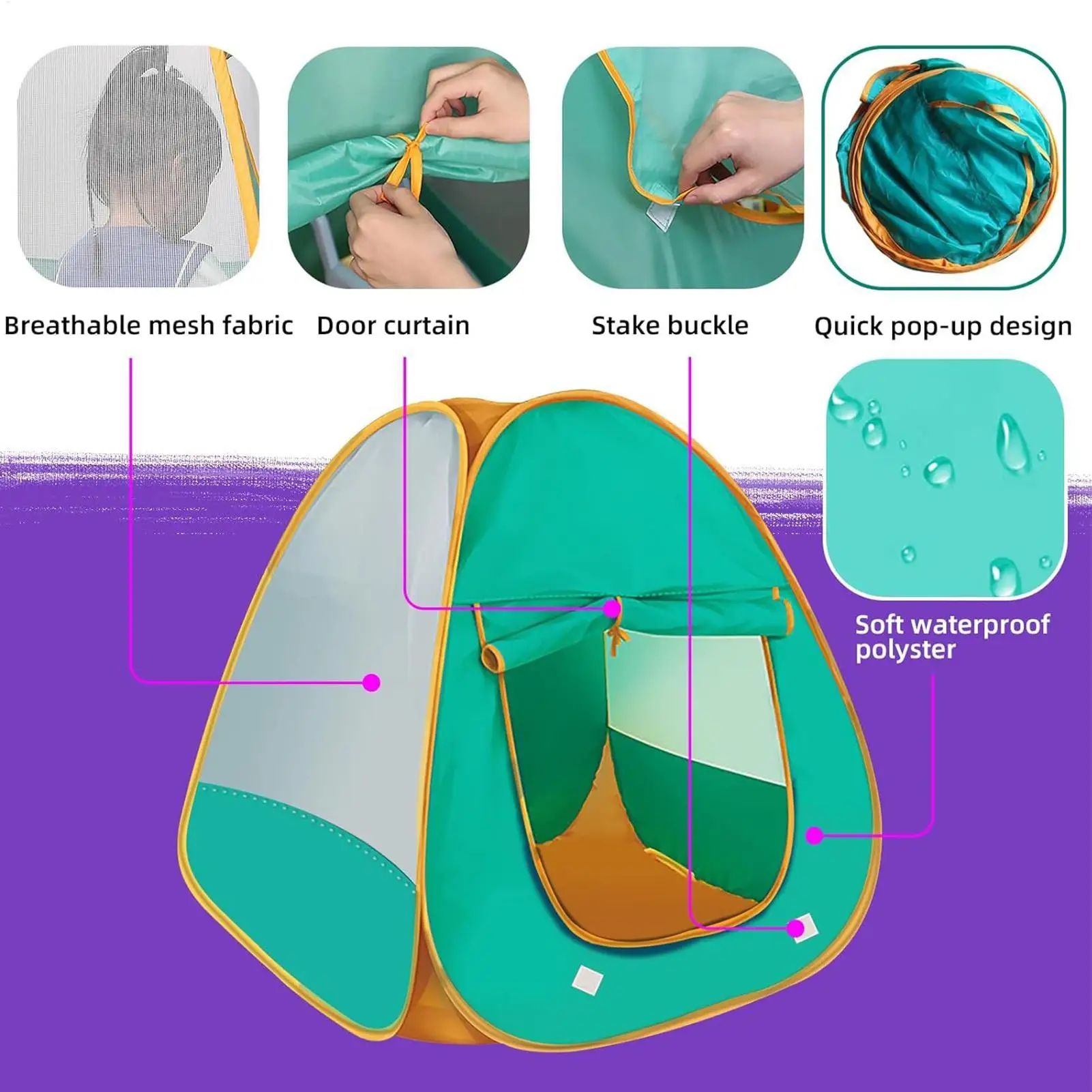 Tente de jeu pour enfants, tente de jeu intérieure et extérieure pop-up pour 2 à 3 enfants, coin sensoriel pliable en maille pour jardin, plage, chambre à coucher