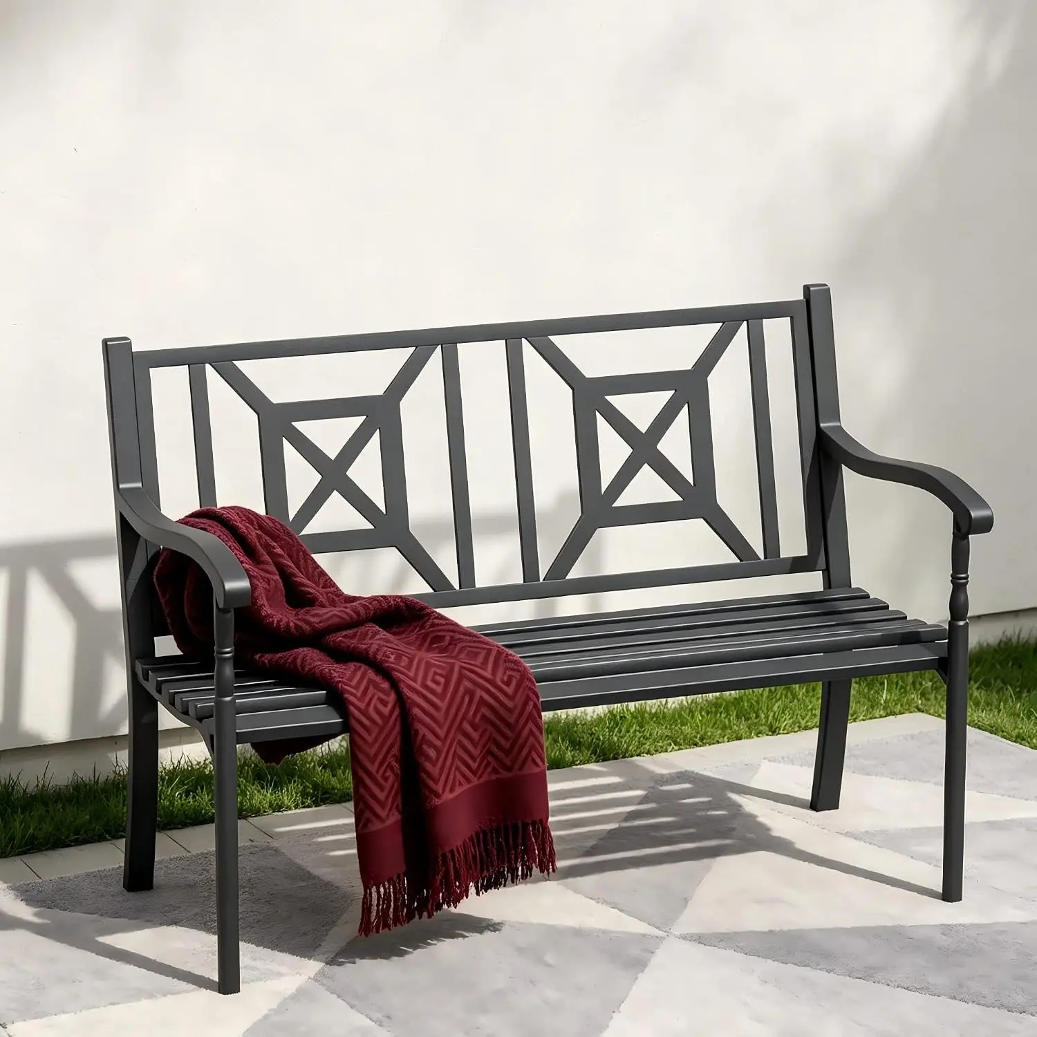 50 Inches Weatherproof Outdoor Garden Bench with Lattice Backrest, Customized