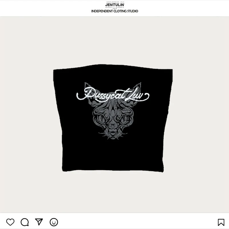 하라주쿠 고스 힙합 푸시캣 러브 그래픽 티셔츠 패션 Y2K 스타일 크롭탑 2000년대 여름 펑크 핫걸 베스트 섹시 탱크탑