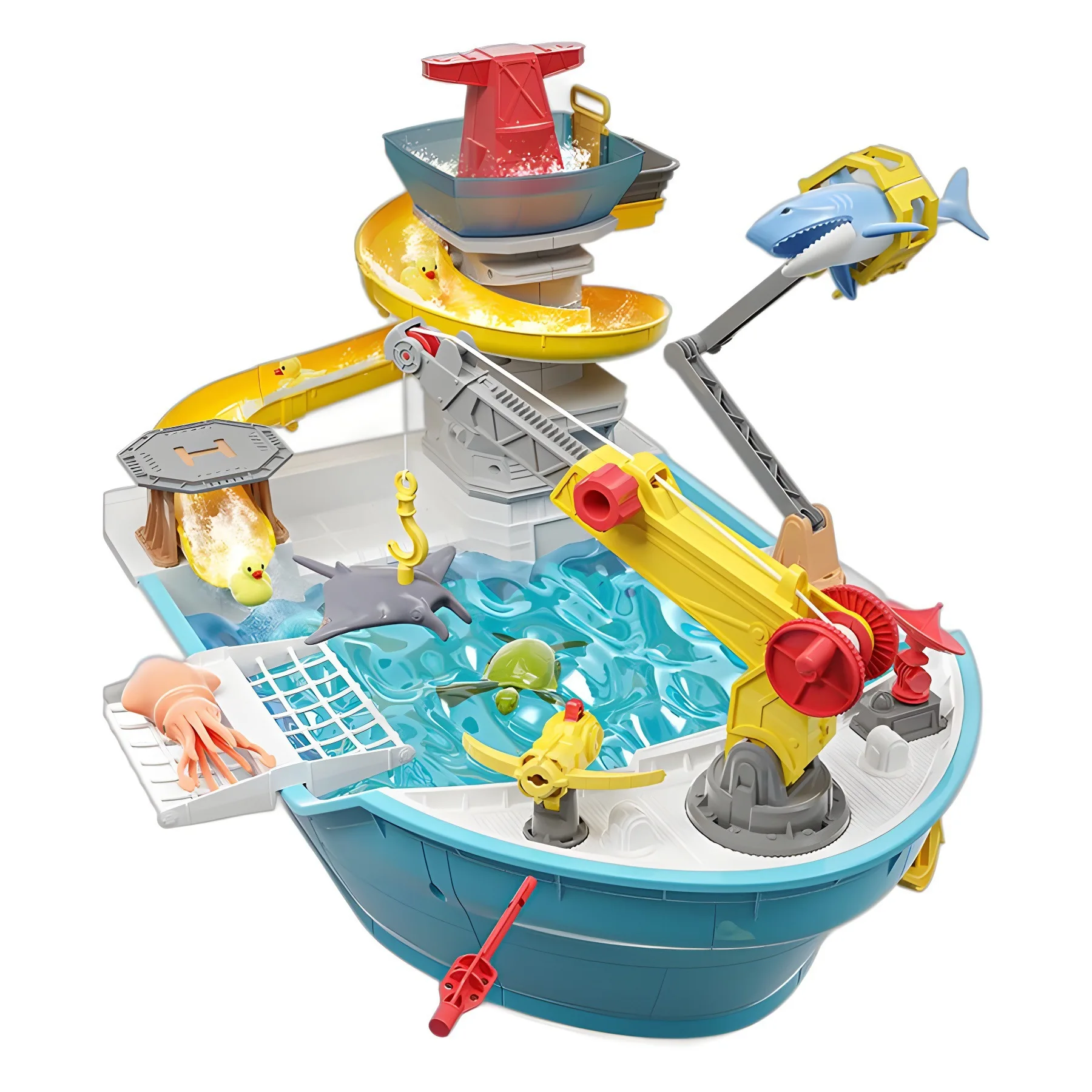 

Children's fishing boat summer water play pass rafting slide adventure children's water fishing toys