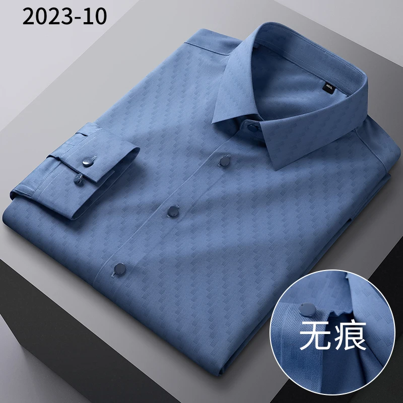 2025New Bamboo Fiber Men's Shirt Fashionable Business Casual Men Clothing Solid Color Elastic No-Iron Easy-Care Long-Sleeved Top
