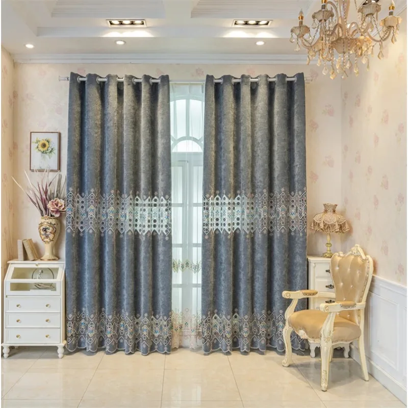 

Chenille New European Style High-end Embroidery Grand Luxury Half Blackout Window Curtains for Living Dining Room Bedroom Villa