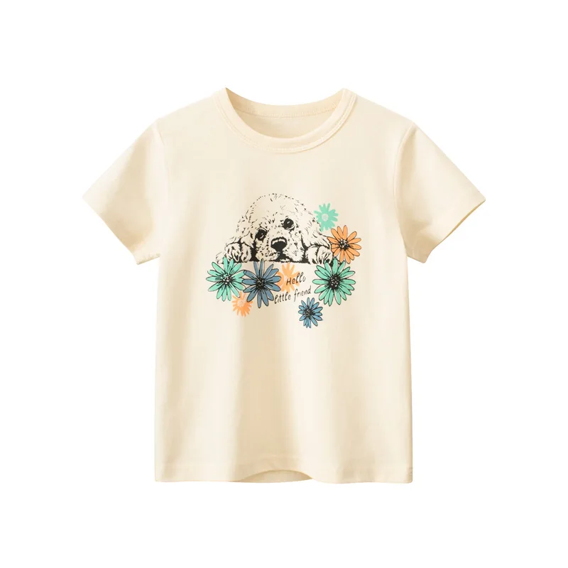 2024 Korean Summer Short Sleeve Children Girl T-shirts Printed 2-8 Years Cotton Toddler Girl Tops Kids Baby Girl Tees Clothes