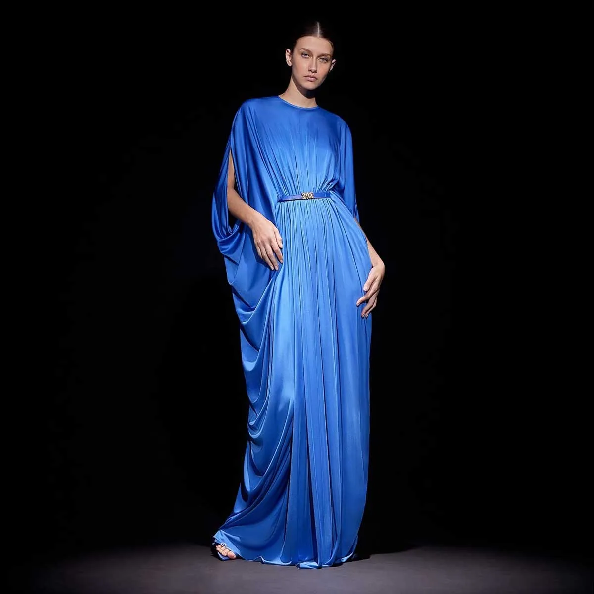 Chic Blue Taffeta Evening Maxi Dress Oversized Draped Long Prom Party Dresses Vestidos de fiesta Celebrity Formal Dress Custom