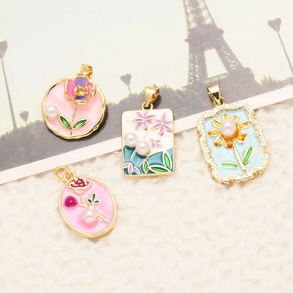 OCESRIO Multicolor Enamel Oil Painting Rectangle Pendant For Necklace Copper Purse Charm Jewelry Making Supplies Pdtb376