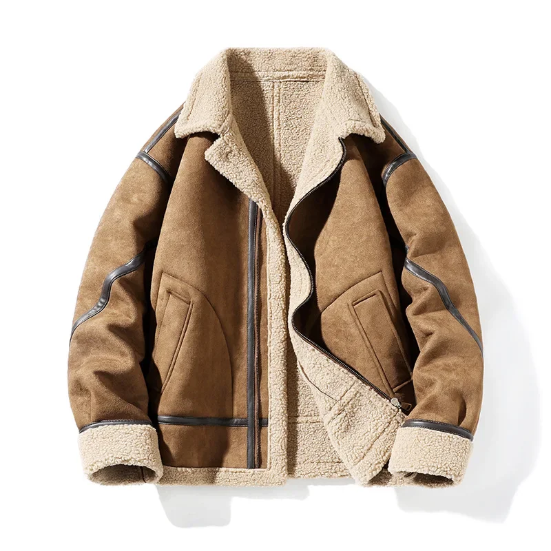 New Fashion Men Suede Fur Integrated Winter Jackets Man Fleece Leather Jackets Quality Male Thicker Warm Leather Coats Size 3XL