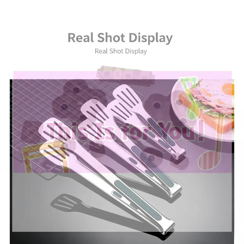 7/9/12inch Stainless Steel Food Clip Non Slip BBQ Tongs Silicone Non-slip Handle Meat Salad Bread Clip Home Kitchen Baking Tool