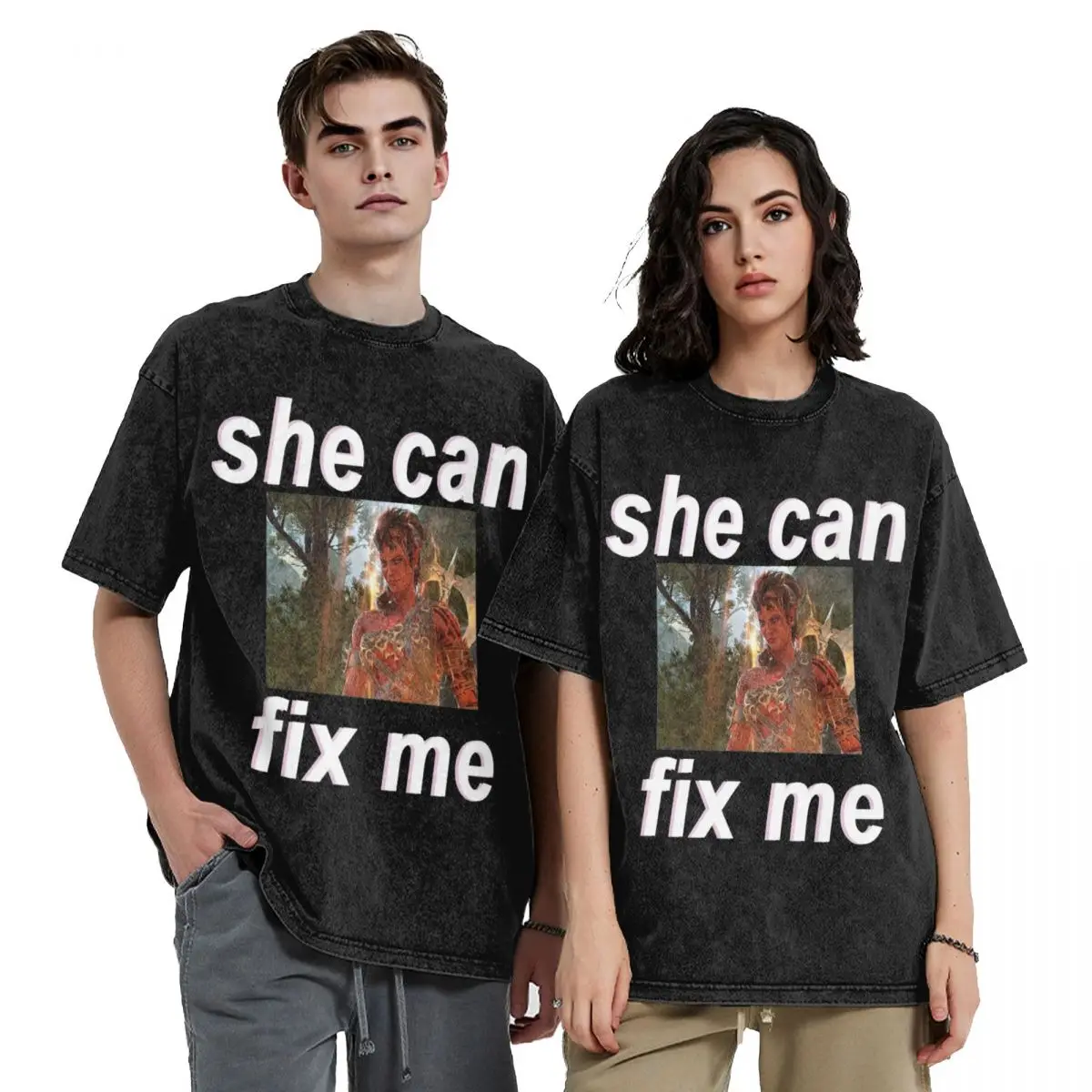 Stylish Retro Karlach She Can Fix Me Apparel Shirt Washed Style Men Women T-Shirts Retro Top Tees Streetwear