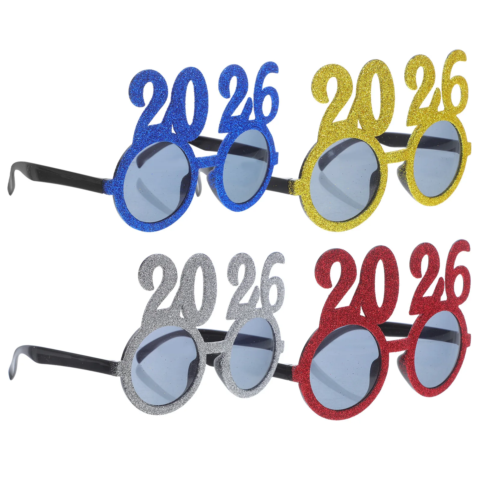 

4Pcs 2026 Happy New Year Eve Glasses Glitter Number Eyewear Party Supplies Graduation Photo Booth Props New Year Celebration