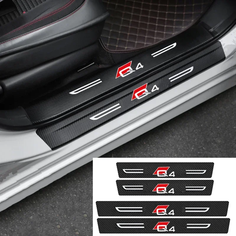 Carbon Fiber for Audi Q4 Car Front Rear Door Threshold Stickers Rear Trunk Sill Tape Waterproof Decals Scuff Plate Accessories