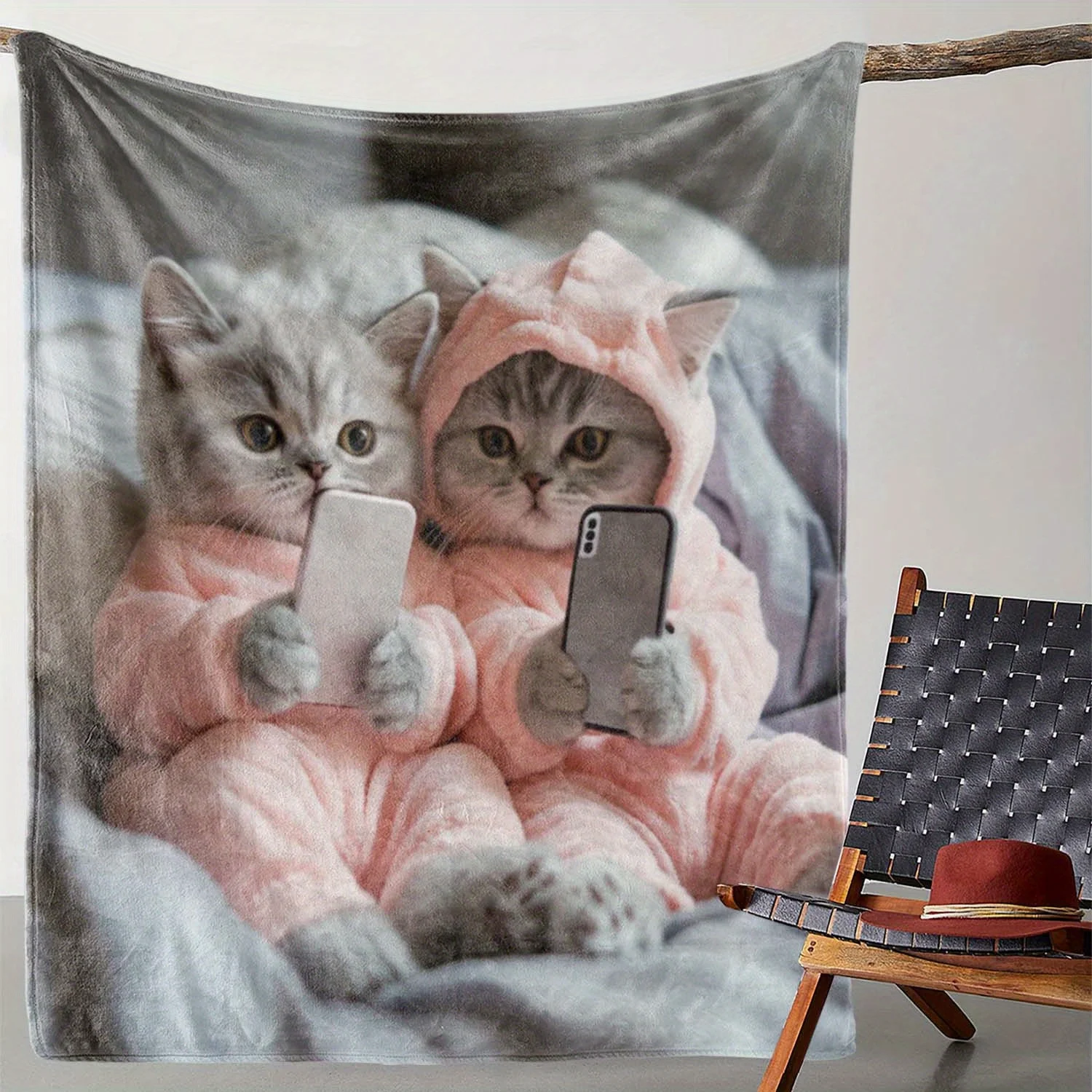 Personalized Cat Blanket Cute Kitten Phone Art Soft Fleece Throw Gift Home Decor Pet Theme