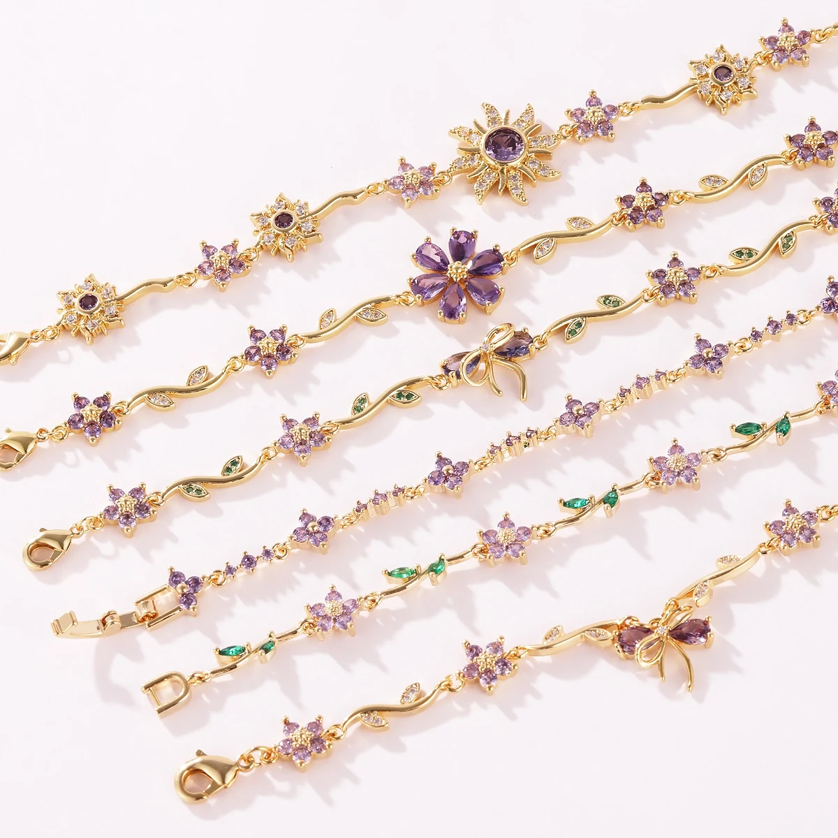 New Fashion Mix Style Purple CZ Floral Sunflower Bracelets 1