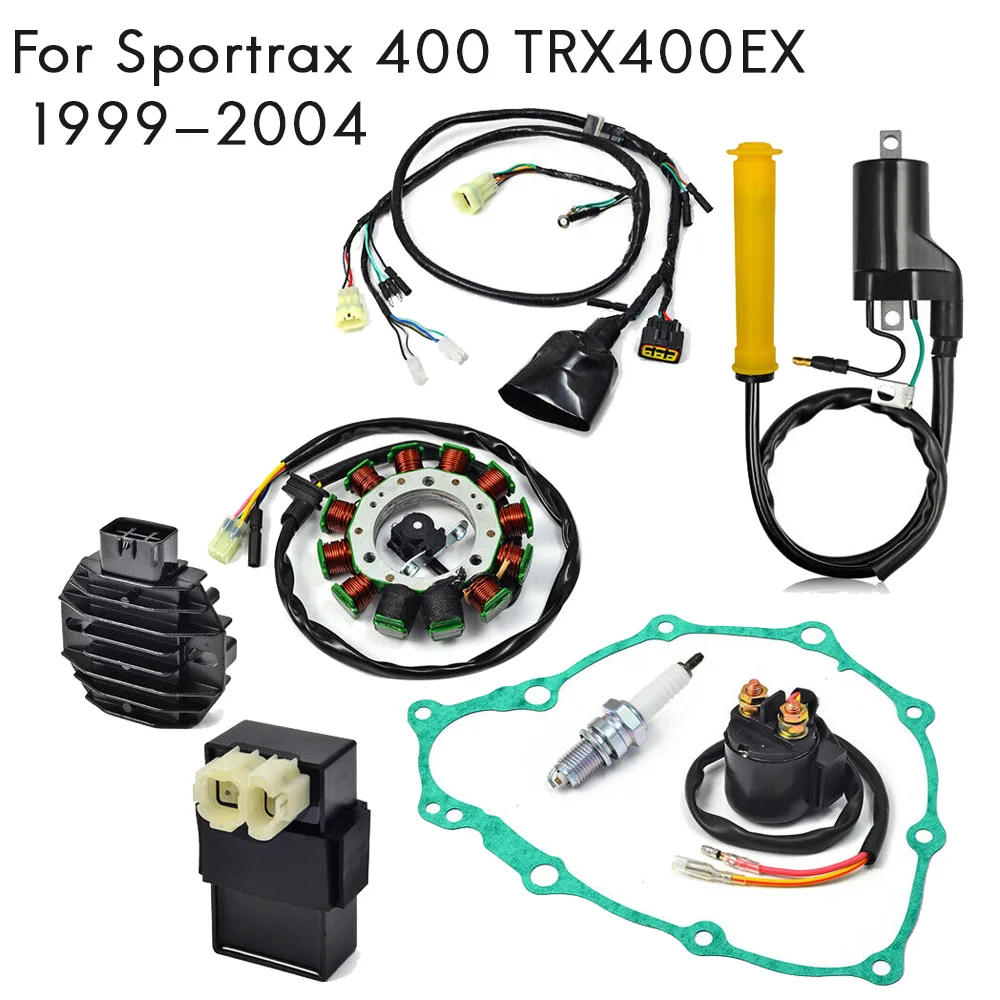 Ignition Coil Spark Plug CDI Stator Wire Harness Relay Rectifier & Gasket Assy for Honda Sportrax 400 TRX400EX 1999-2004