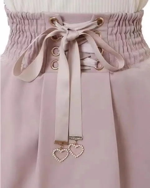 Jirai Kei Sweet Lolita Skort 2024, Sommer – Doppelschleife, hoher Taillen-Kurzrock mit Lederschnalle, schmale Passform, verstellbare Taille – Detail 7