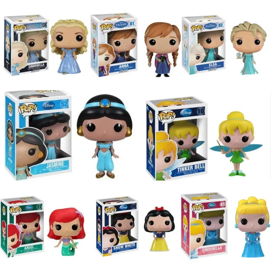 Funko POP figuras de juguete de acción princesa Ariel Belle Blancanieves Elsa Rapunzel Cenicienta Tiana Tinker Bell juguetes de colección de jazmín
