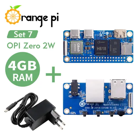 Orange Pi Zero 2 W 4G+Extension Board+Power Supply Mini PC WiFi5+BT5.0 DDR4 H618 Orange Pi Zero 2W SBC Single Board Computer