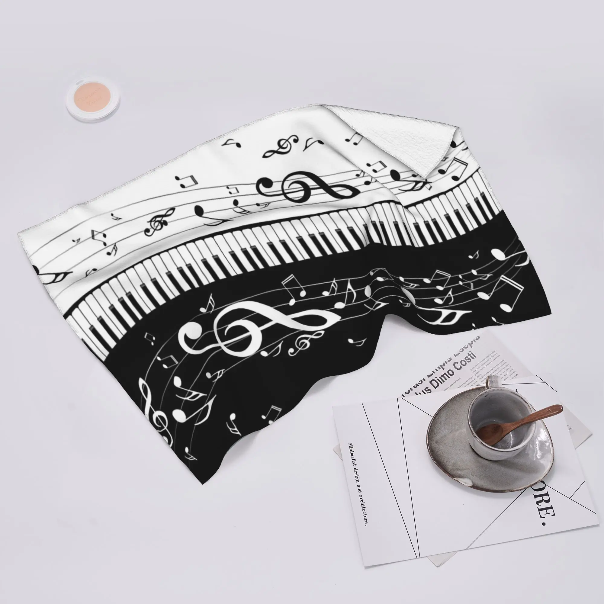 Custom Abstract Piano Keys With Musical Notes Soft Face Towel Quick Dry Pool Bath Cotton Towels Breathable
