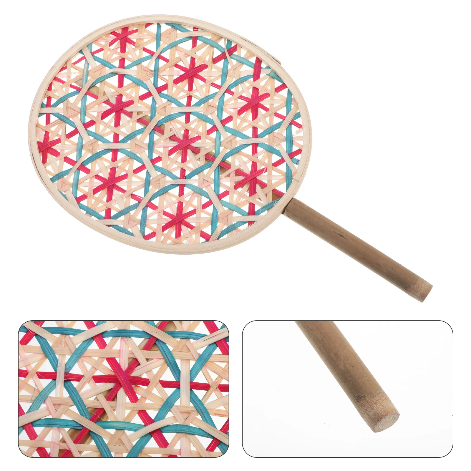 

Bamboo Hand Fan Chinese Style Colorful Vintage Woven Design Summer Cooling Handheld Fan Rustic Traditional Fans for Wedding