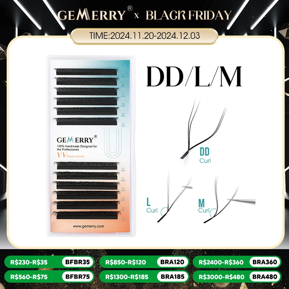 Gemerry YY Shape Eyelash Extensions L/M/DD Curl Two Tip Fox Eyes Premade Fan Lashes Matte Black Eyelash Makeup Supplies Natural