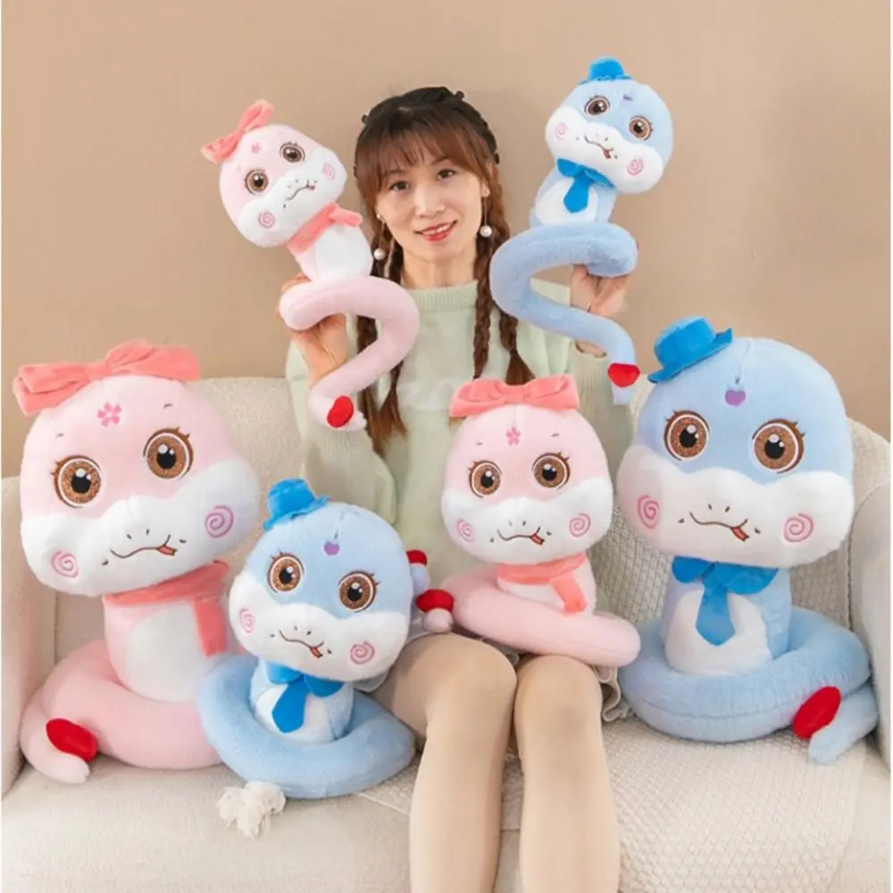 

Плюшевая игрушка «Год Змеи» с большими глазами, в китайском стиле, на удачу и богатство, талисман Года Змеи, мультяшная мягкая кукла-змея на удачу, брелок