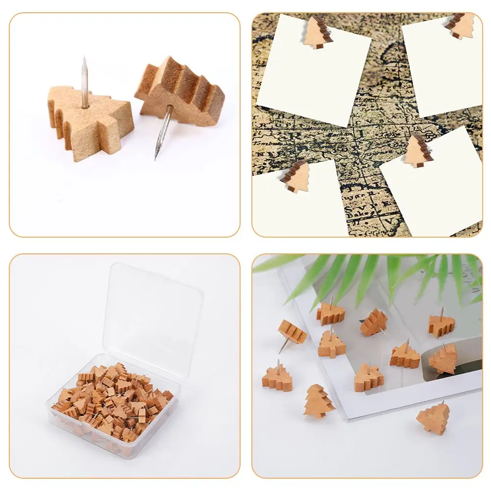 80 Pcs Tree Pattern Wooden Push Pins Decorative Cork Board Photo Wall Message Board Thumb Tacks Office Craft Project