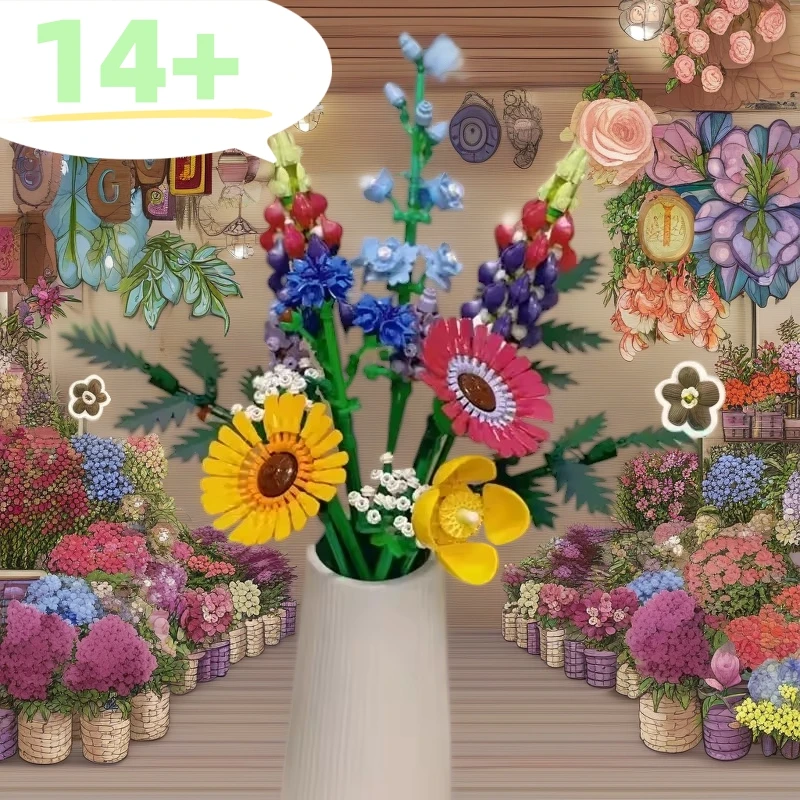 جديد 939 قطعة باقة زهور برية رومانسية 10313 نموذج معماري هدية عيد الحب لصديقتك ديكور حفلات ذاتي الصنع