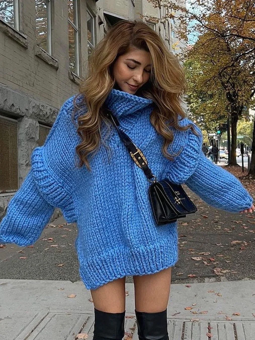 

Свободный длинный вязаный свитер светя, женский свитер Fce Thiened с высоким воротником и капюшоном, удобный теплый осенне-зимний топ