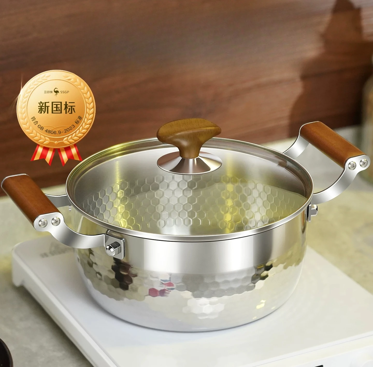 PYH 34 steel inner layer 316L stainless steel soup pot household amphora snow flat grade thickened noodle stew