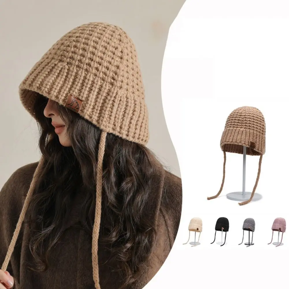 New Short Brim Knitted Hat Woolen Windproof Panama Caps Lace-up Fisherman Hat Women