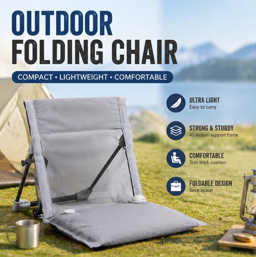 Ultralight Folding Outdoor Chair Built-in Inflatable Cushion Portable Camping Lounge Chair with Back Support Beach Travel