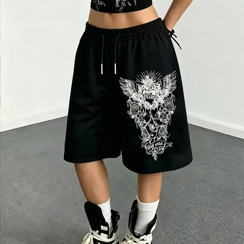 Trendy Light Gray Dark Print Mid Length/shorts Summer New Unisex Casual Shorts