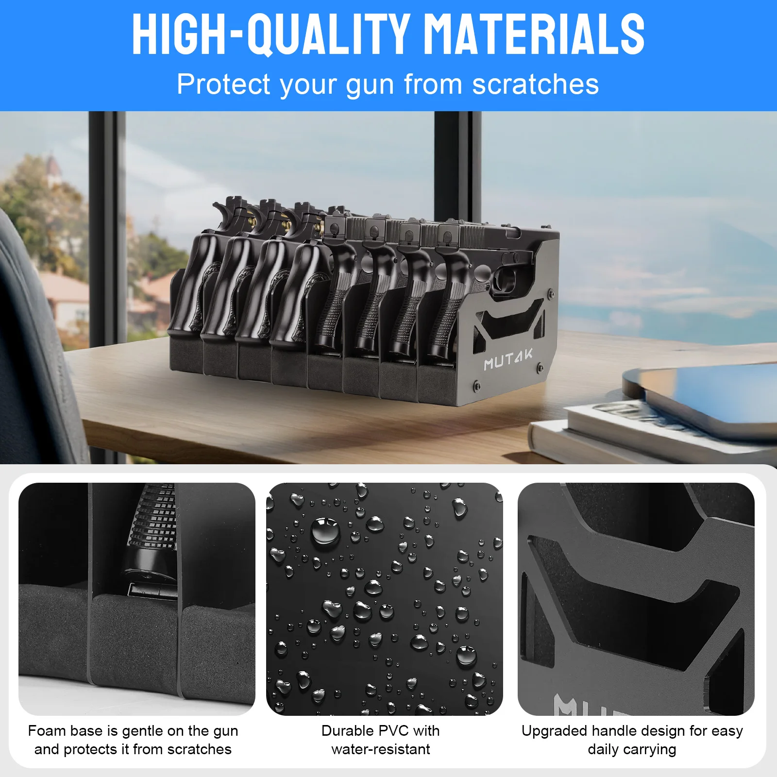 Mutak 8 Slots Pistol Rack for Gun Safe,Foam Handgun Rack with Anti-slip Magnetic Strip Revolver Pistols Holder Indoor Gun Rack